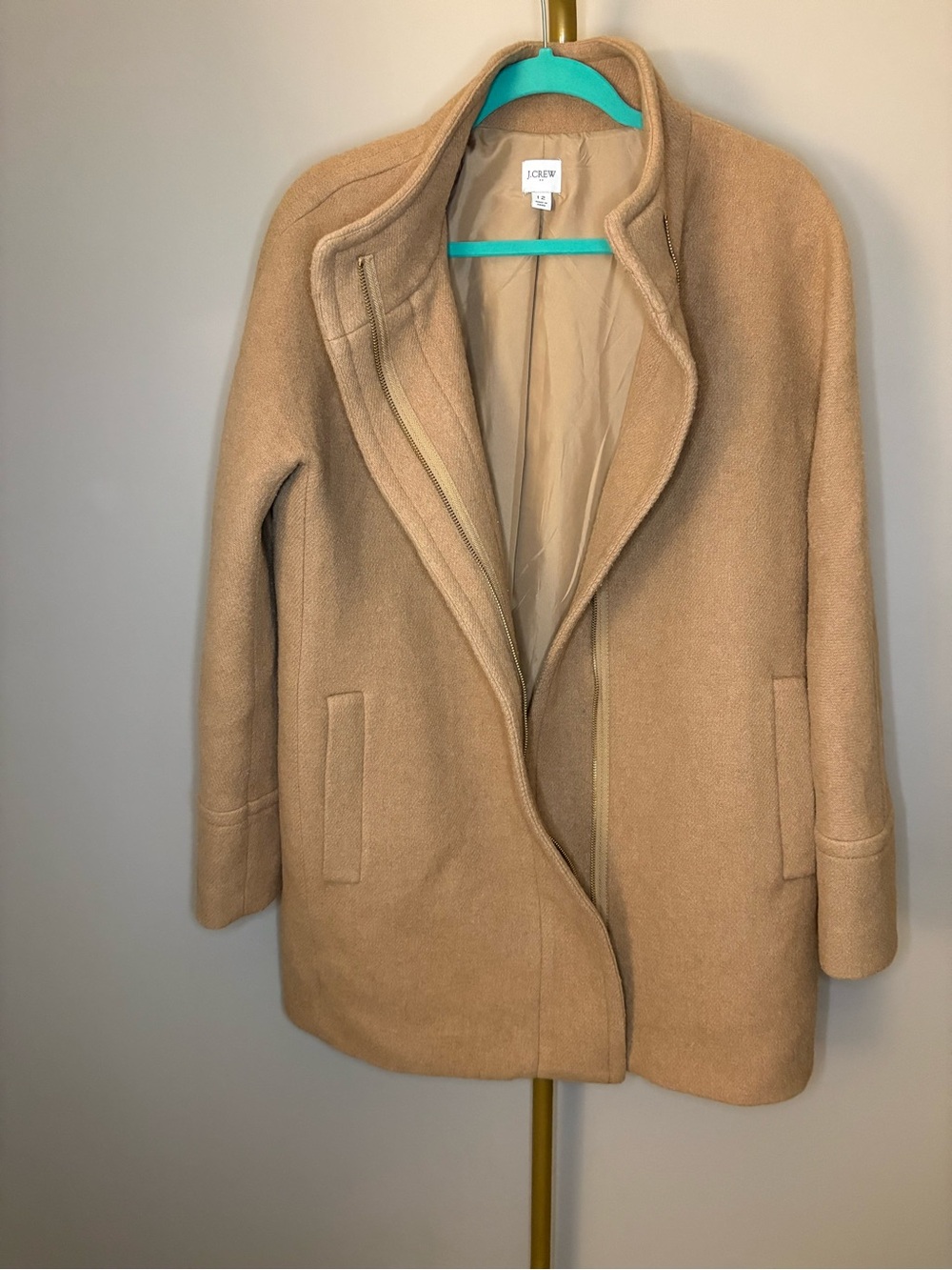 J. Crew Wool-Blend City Coat Camal Tan Funnel Neck Jacket - Picture 4 of 6